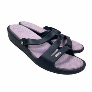 Crocs casual womens wedge slip on sandals 11W Patricia comfort strap style